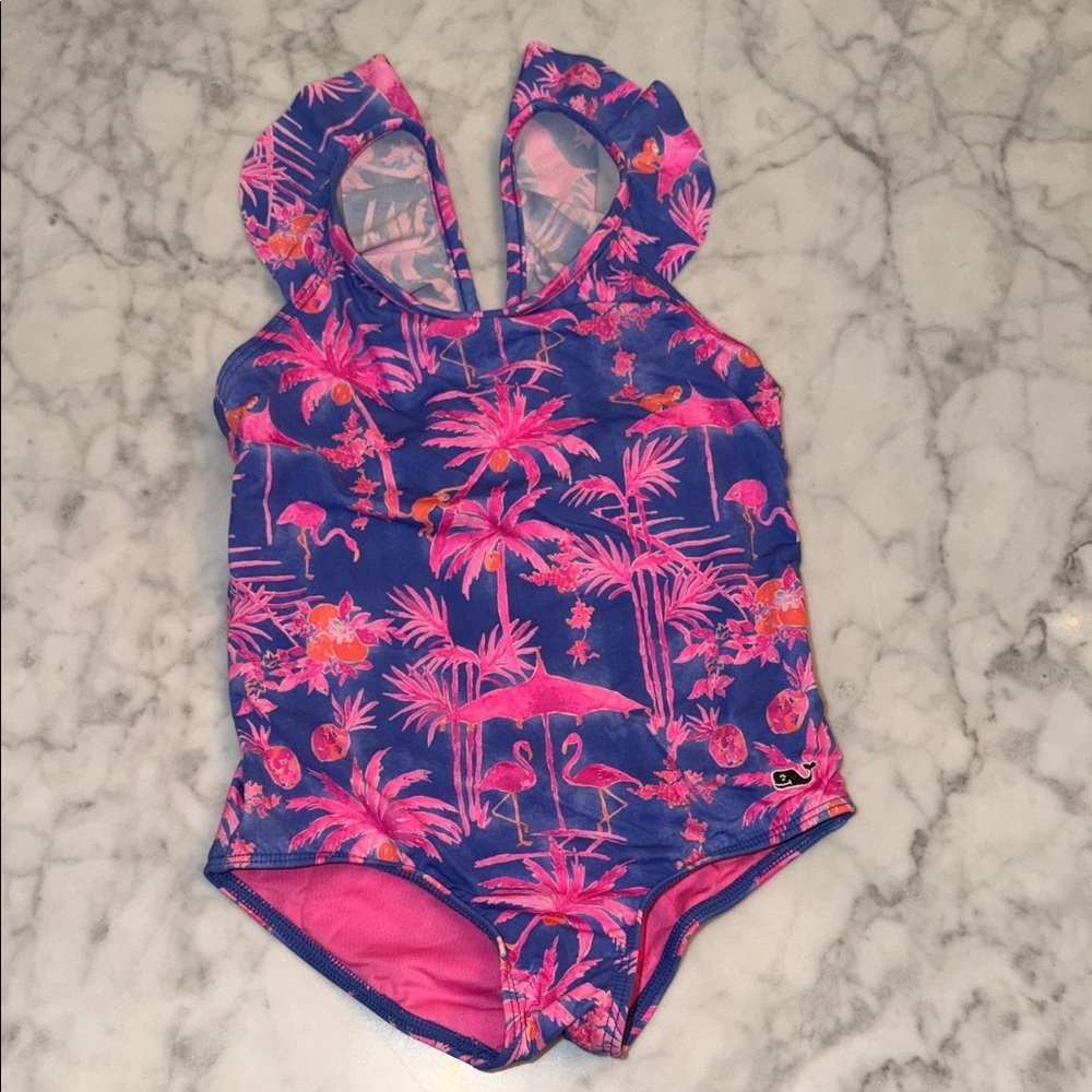Vineyard Vines Pink & Blue Monkey Business Flamingo Kids Swimsuit 18/24M